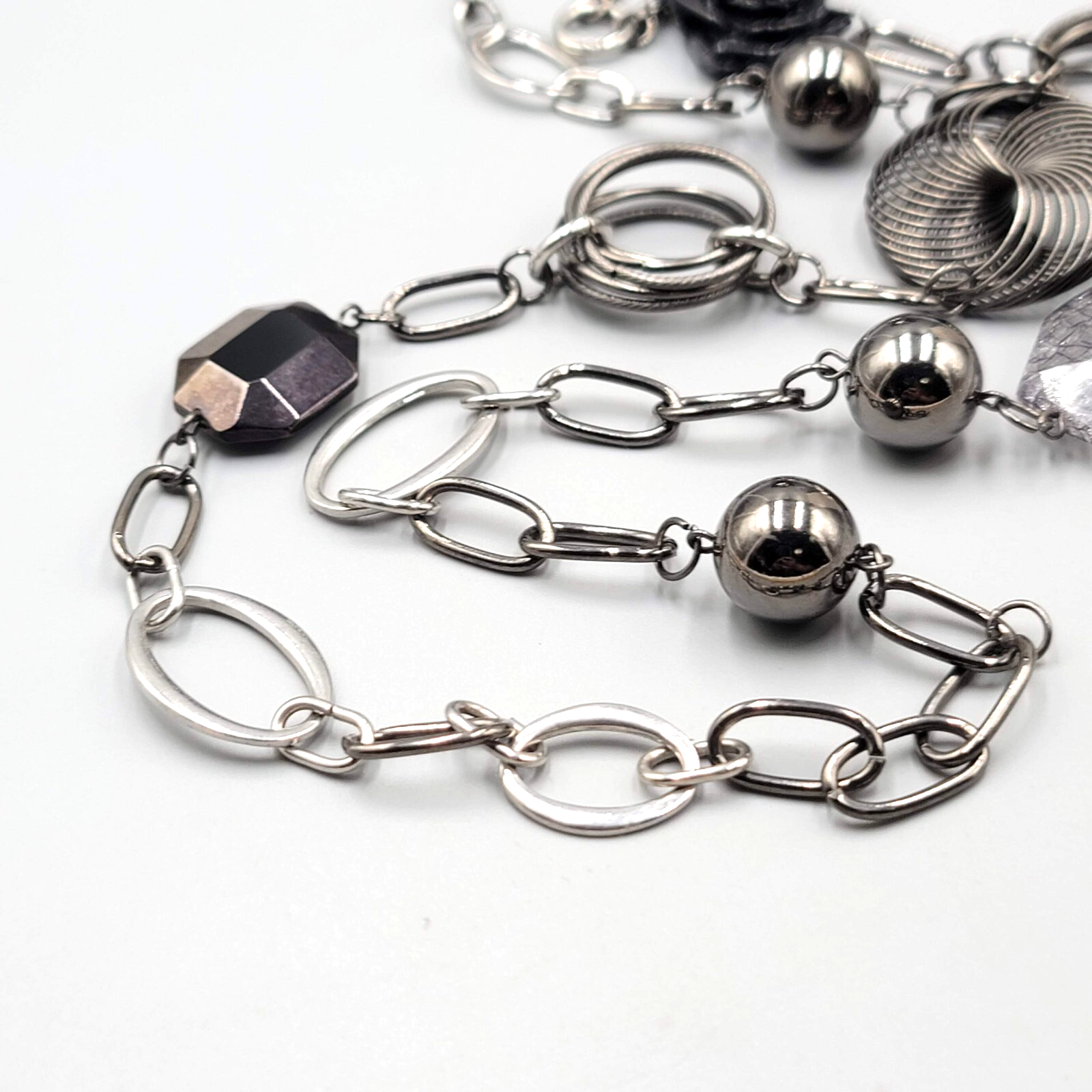 Long NY Black and Gray Necklace Eclectic Bead 42"+