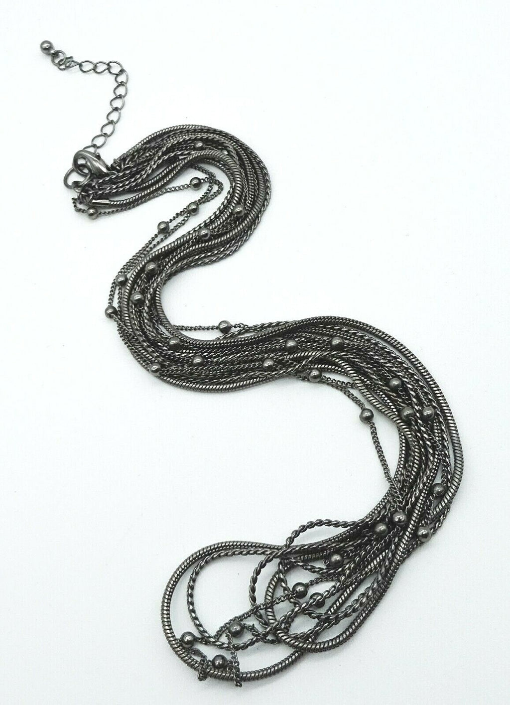 Vintage Necklace 7 Strand Chain Steel Gray Estate Costume Jewelry 18" -20"