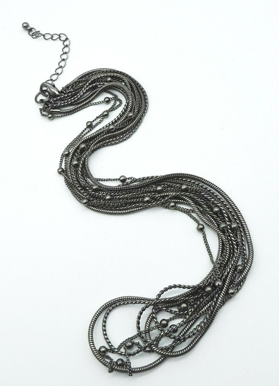 Vintage Necklace 7 Strand Chain Steel Gray Estate Costume Jewelry 18" -20"
