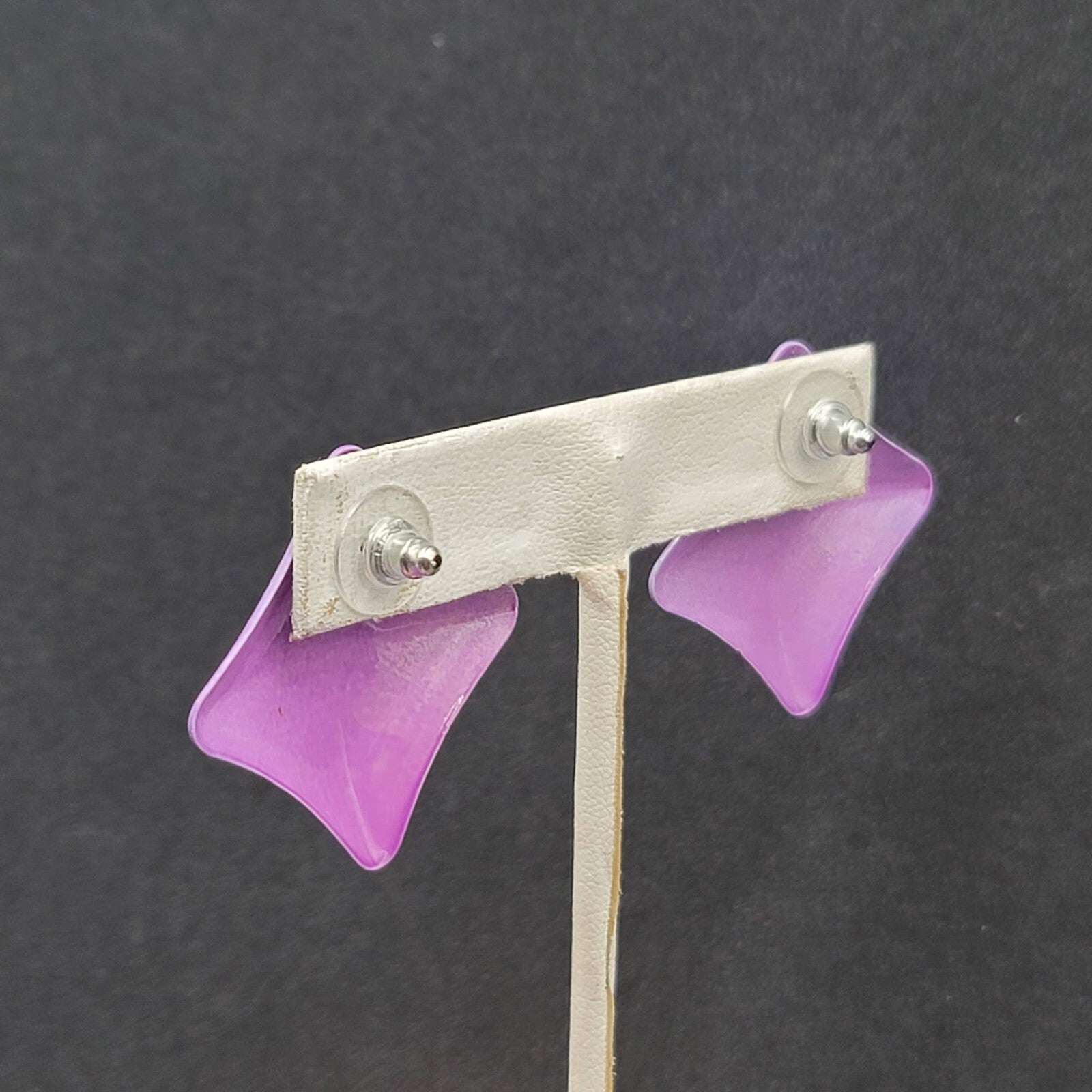 Vintage Pierced Earrings 80s Geometic Purple Enamel over Metal Drop 1 3/8"