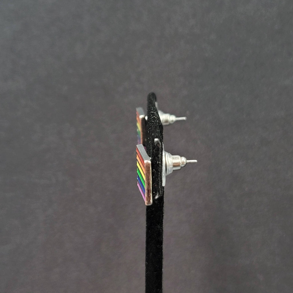 Pierced Earrings PRIDE Rainbow Rectangle Studs 5/8"