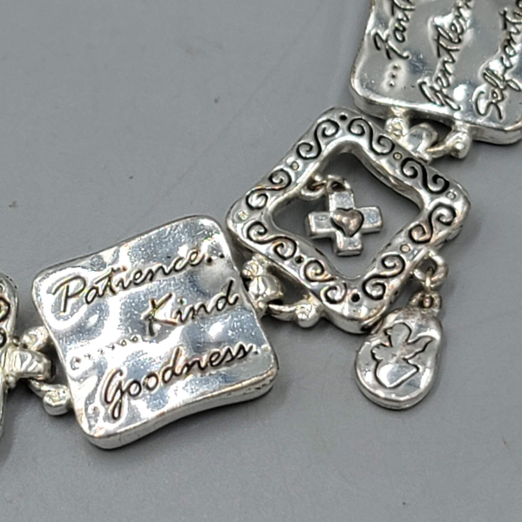 Love Joy Peace Panel Bracelet Silver tone Patience Kind Goodness 7 in