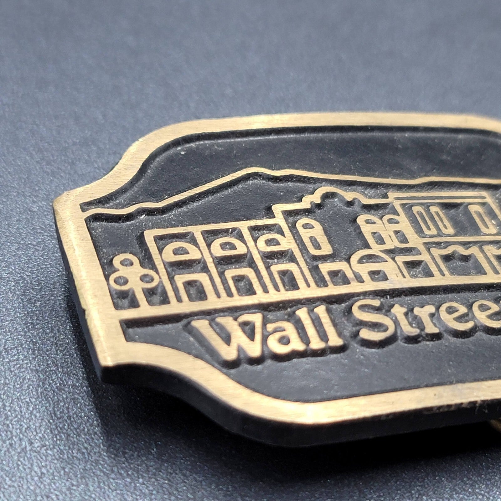 Vintage Solid Brass Belt Buckle WALL STREET WEST 3 1/2" x 2 1/8"