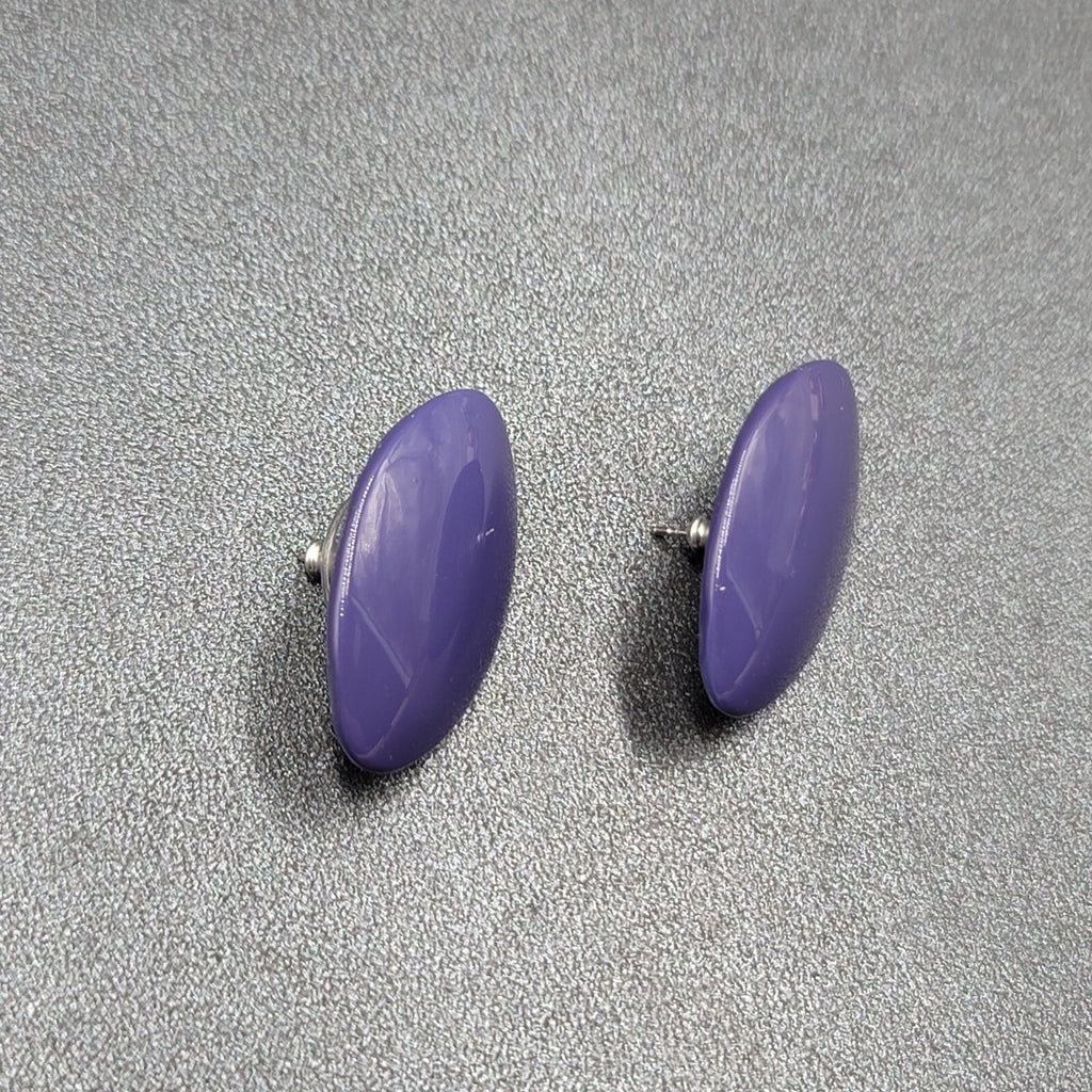 Vintage Pierced Earrings Purple Enamel Over Metal Drop 1.25"