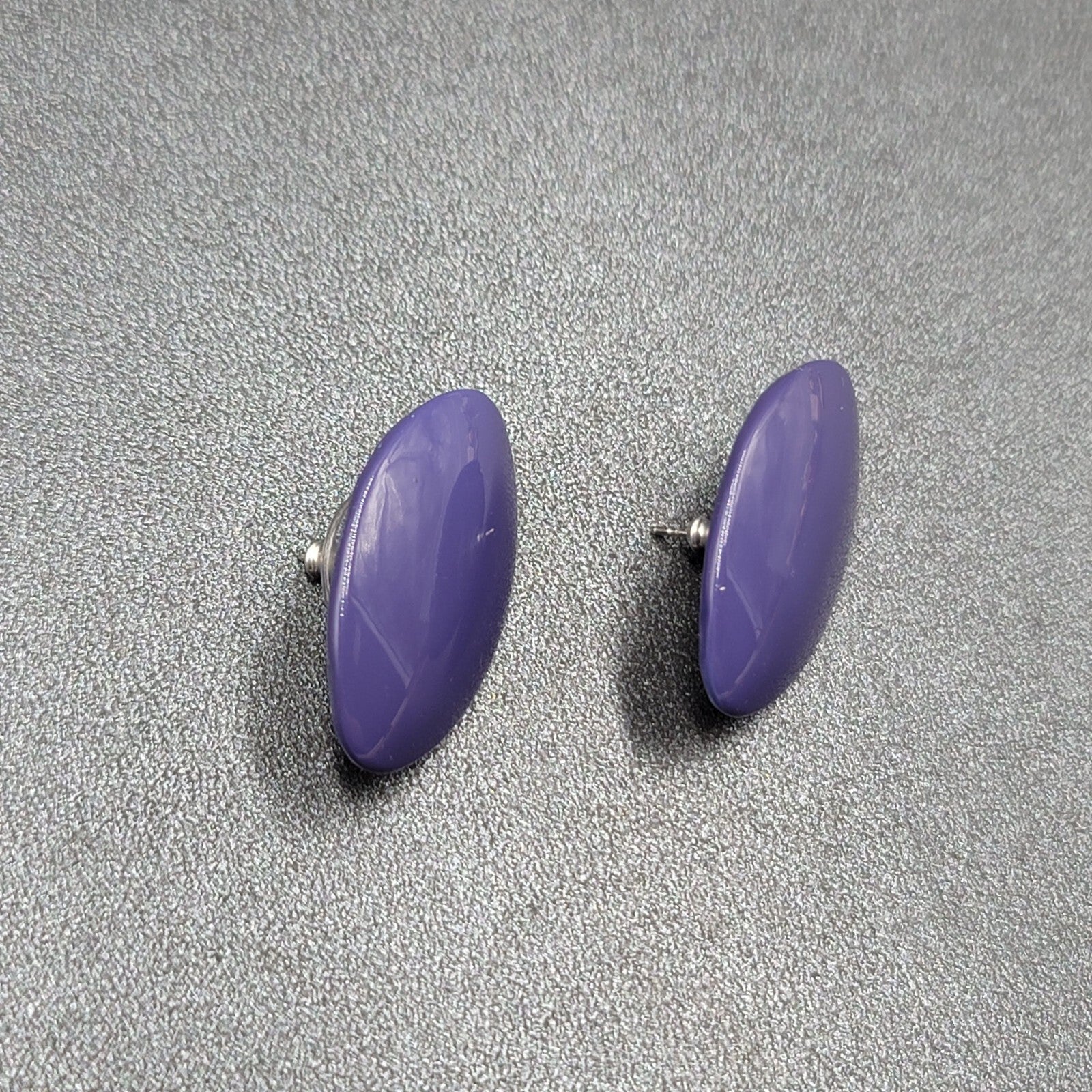 Vintage Pierced Earrings Purple Enamel Over Metal Drop 1.25"
