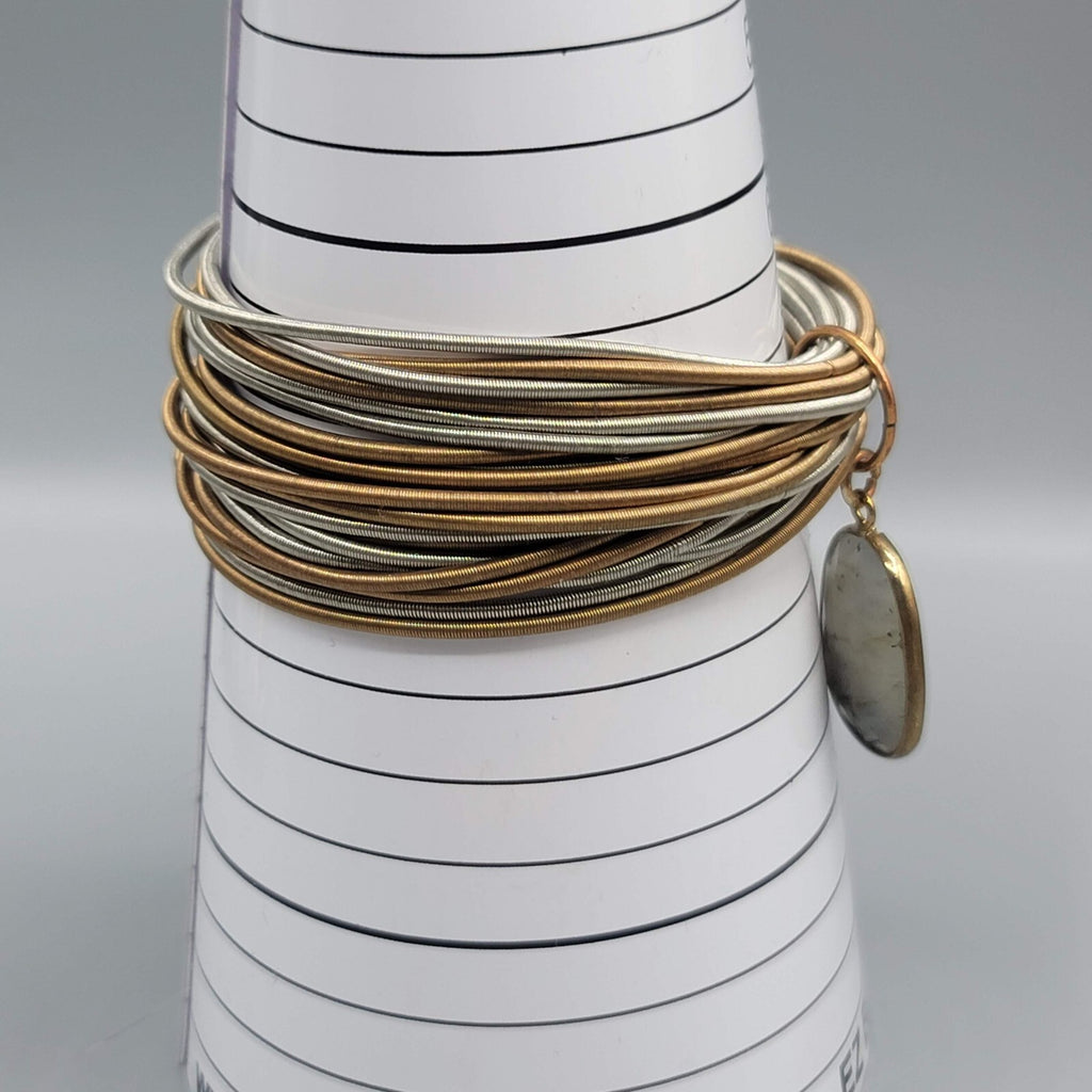 Speckle Stone Bracelet Multi Spring Strand Statement Copper Silver tones 7"