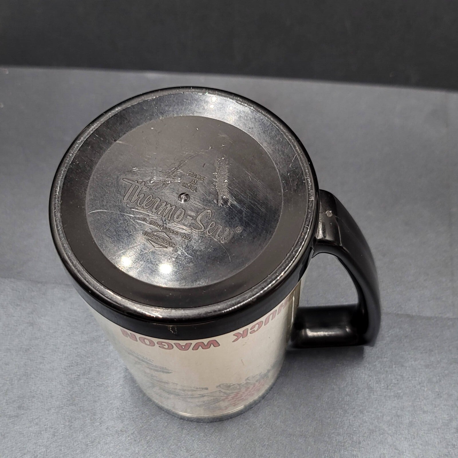 Vintage Thermo Serve Coffee Tumbler Cup CHUCK WAGON Dog Advertising Magazines