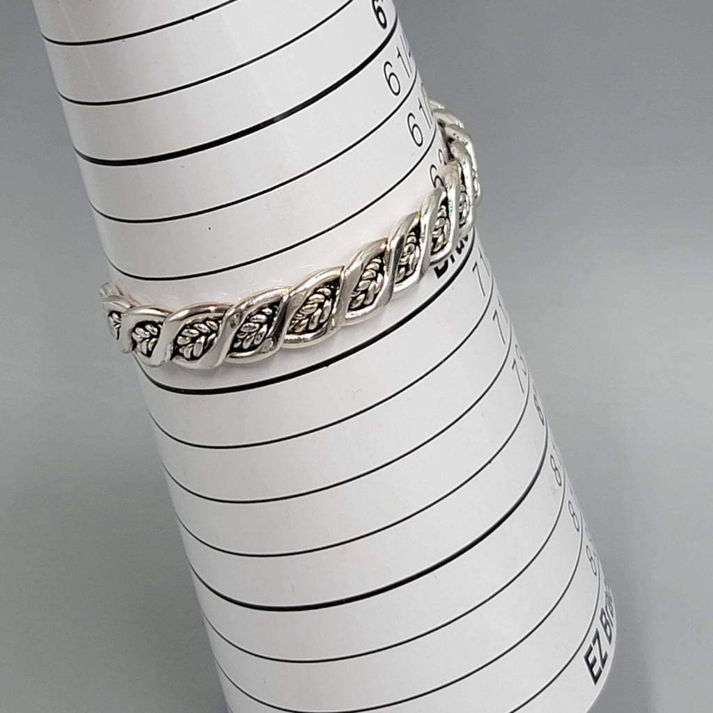 Flat Twist Cuff Bracelet Silver tone 8mm Wide Embossed Wheat Design