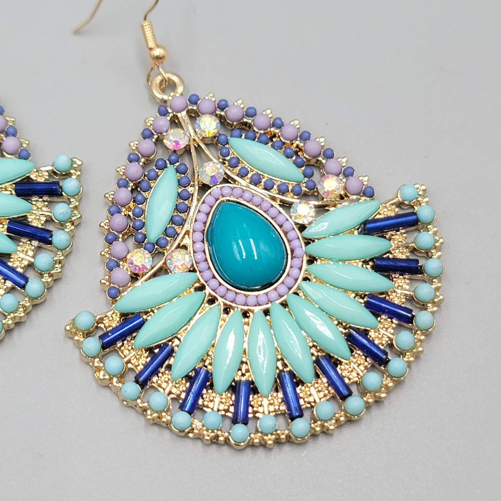 Statement Boho Large Pierced Earrings Gold tone Dangle  2.25"
