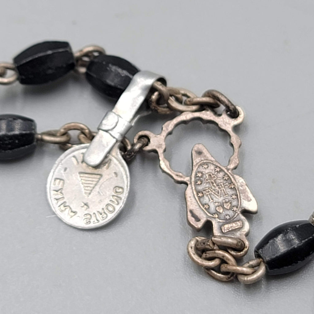 Catholic Rosary Crucifix Black Plastic Beads Silver tone Made in Italy