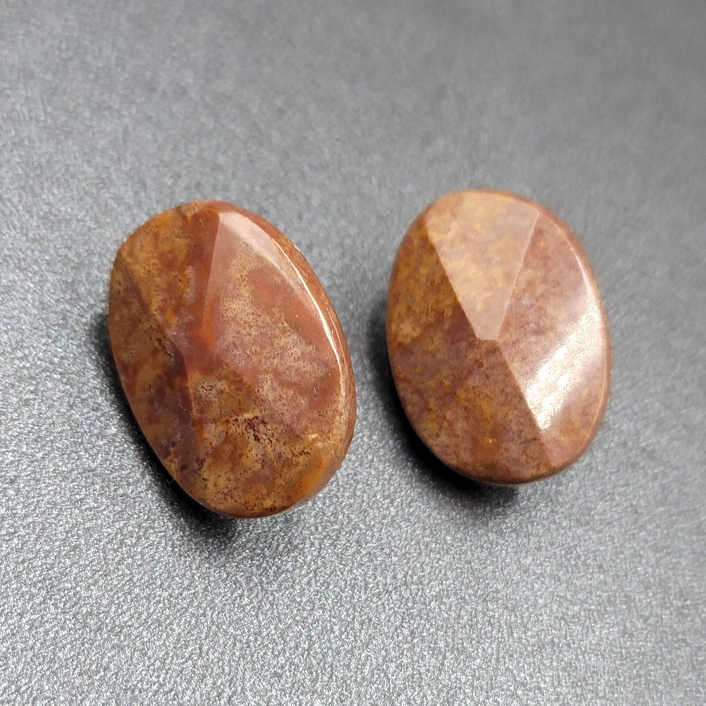 Vintage Pierced Earrings Brown Stone Oval Drop 1"