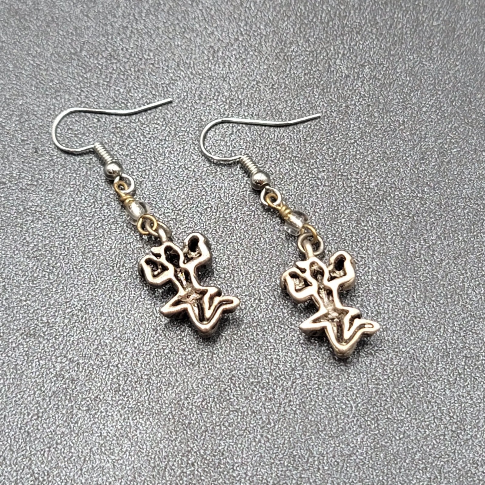 Cheerleader Pierced Earrings Silver tone Beaded Dangle 1.25"