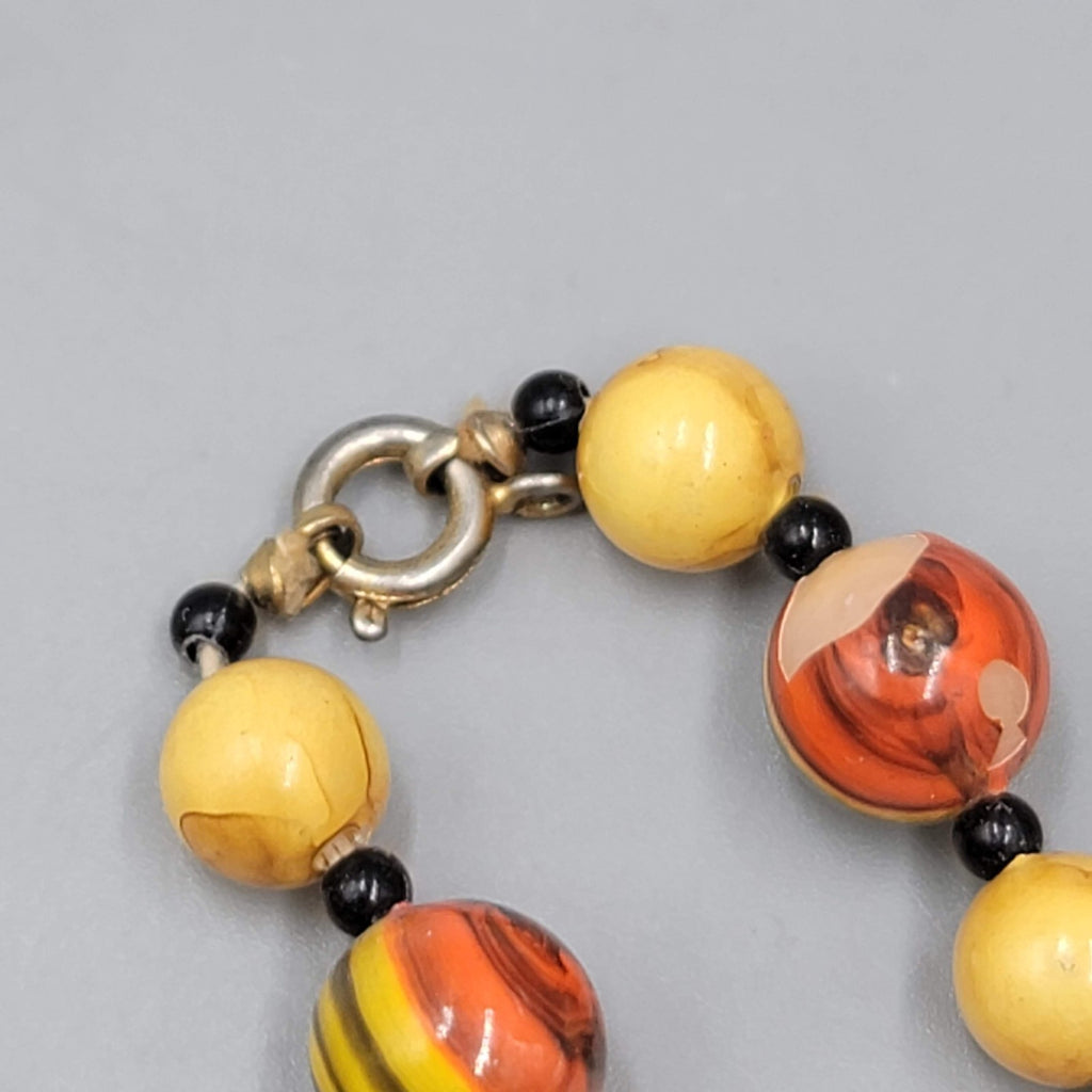 Vintage Extra Long Red Yellow Bead Necklace 52 in