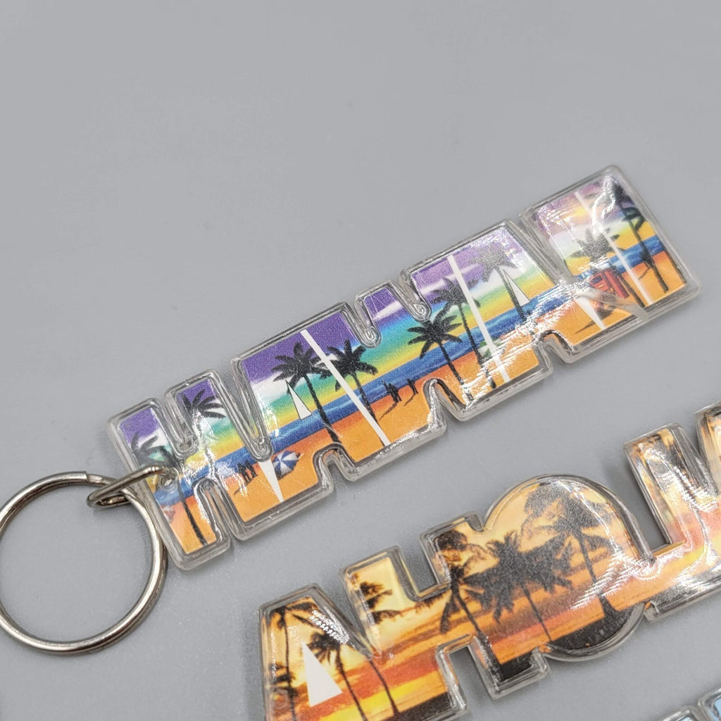 Lot of 4 Hawaii Hawaiian Souvenir Acrylic Assorted Keychain Keyring Pre-owned