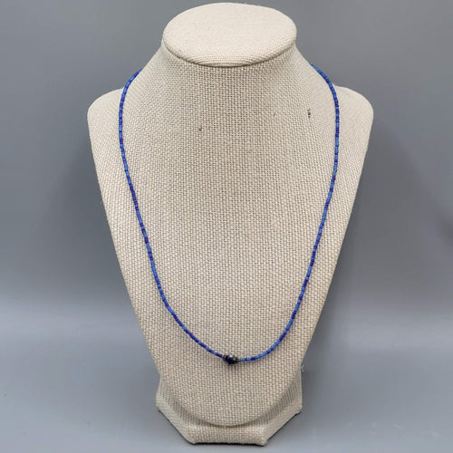 Cloisonne Bead Necklace Blue Seed Bead Minimalist 22"