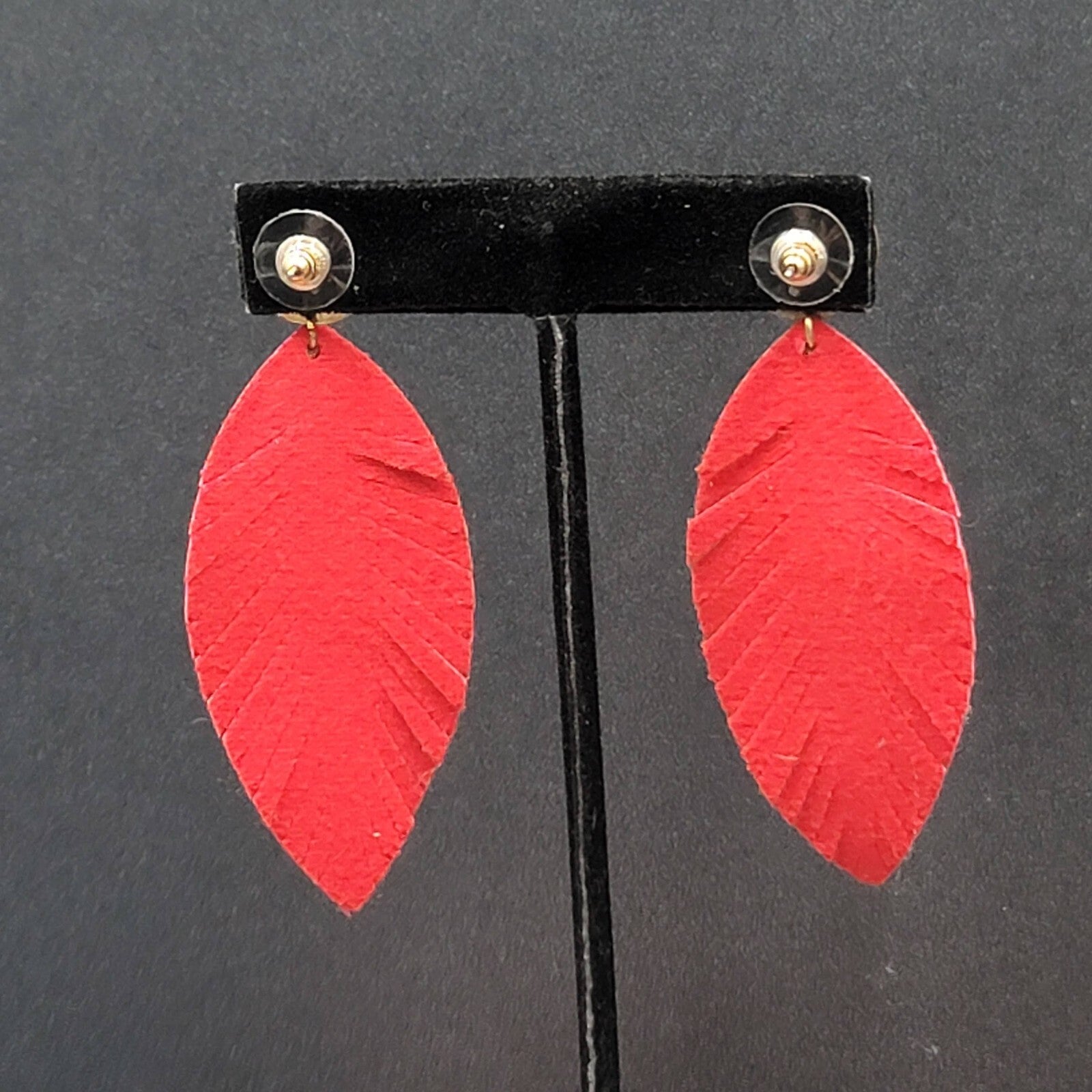 Pierced Earrings Gold tone Large Statement Red Fringe Dangle 2 7/8"