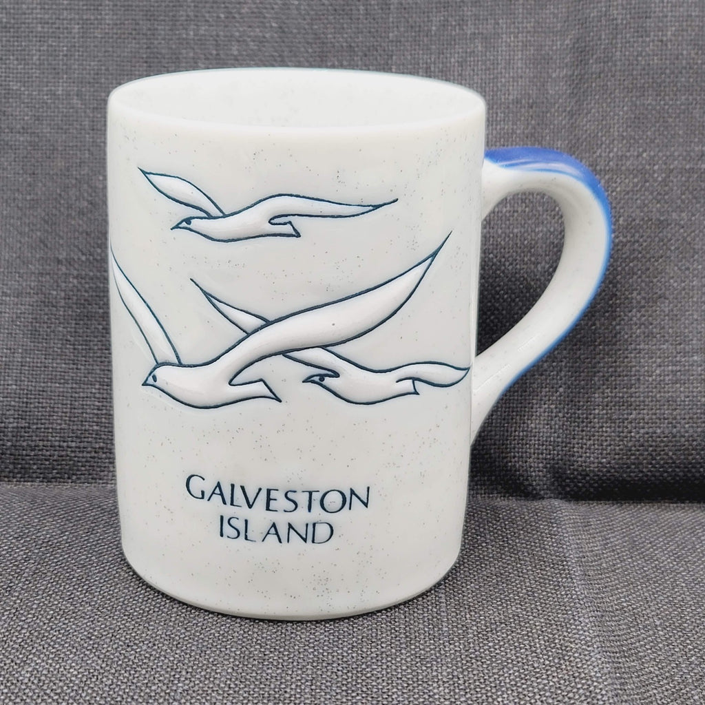 Galveston Island Coffee Mug Stoneware Cup Beach Souvenir Birds Blue Gray