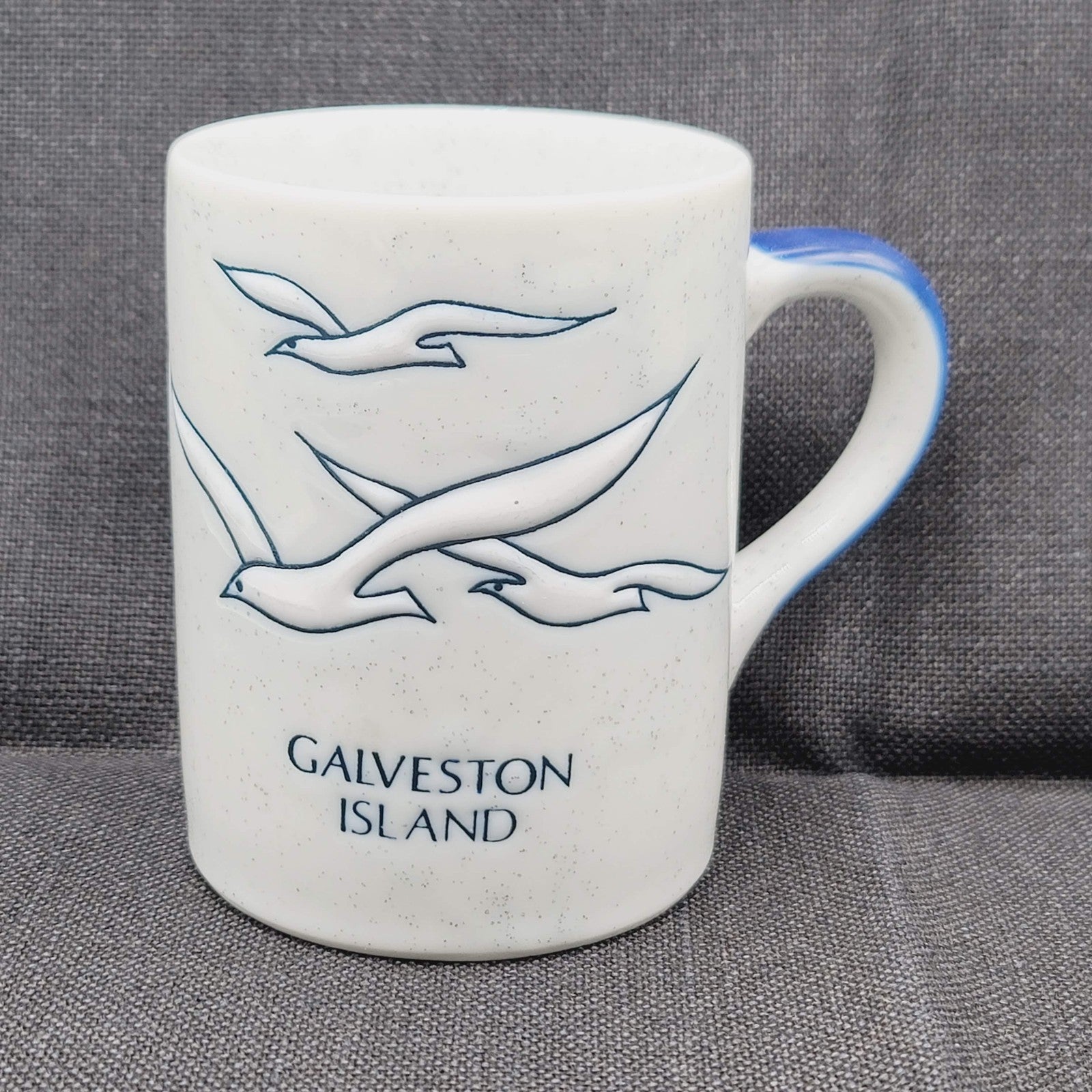 Galveston Island Coffee Mug Stoneware Cup Beach Souvenir Birds Blue Gray