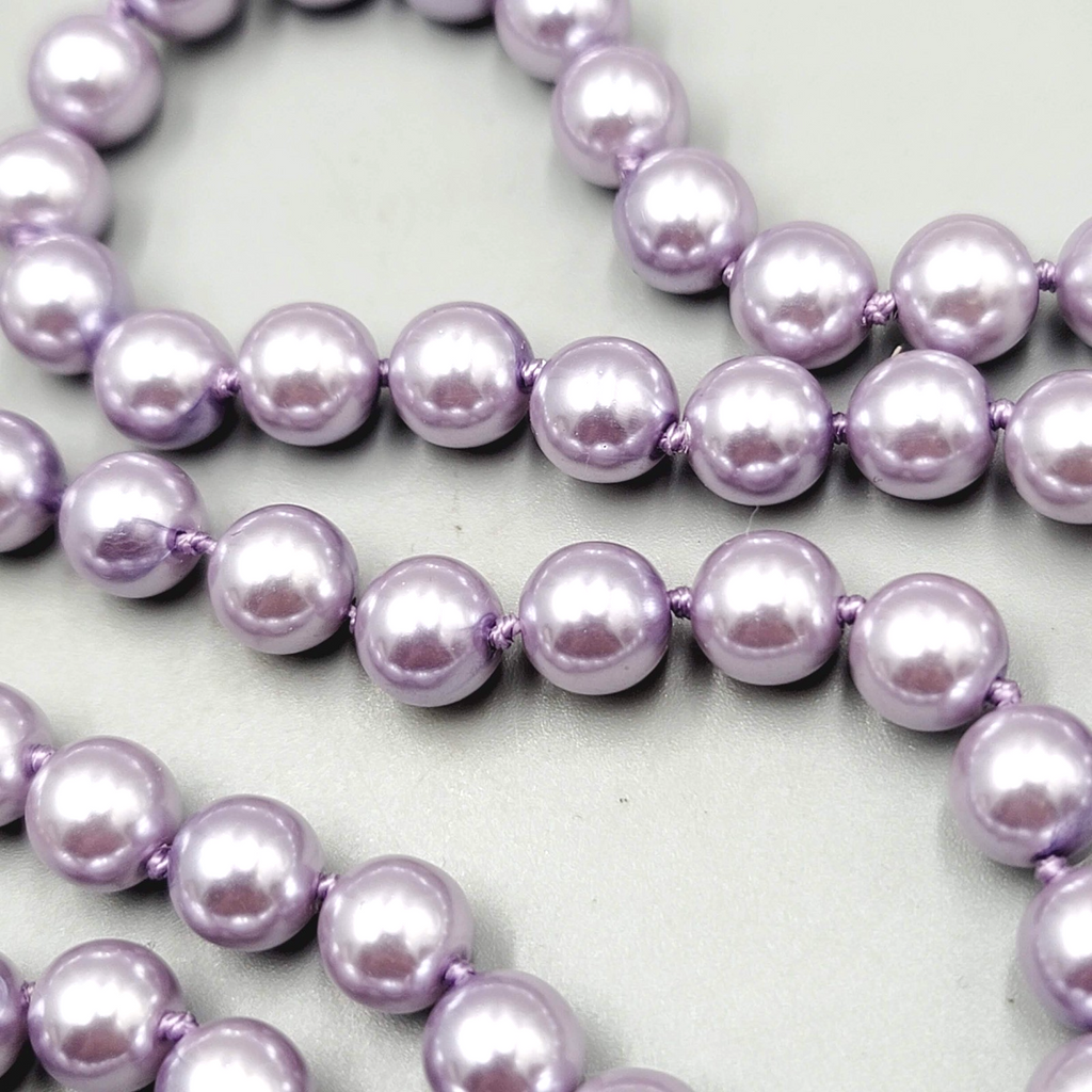 Kissaka Purple Faux Pearl Necklace Long Single Strand 36"