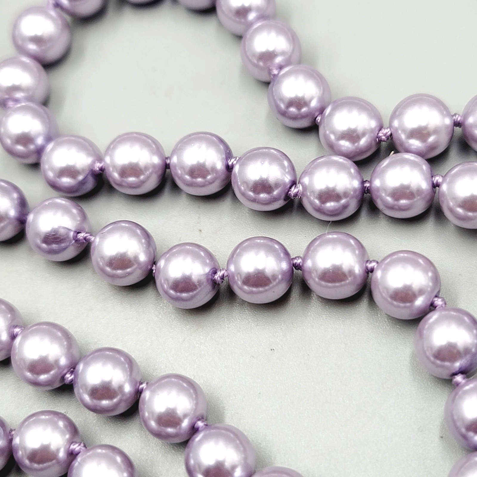Kissaka Purple Faux Pearl Necklace Long Single Strand 36"