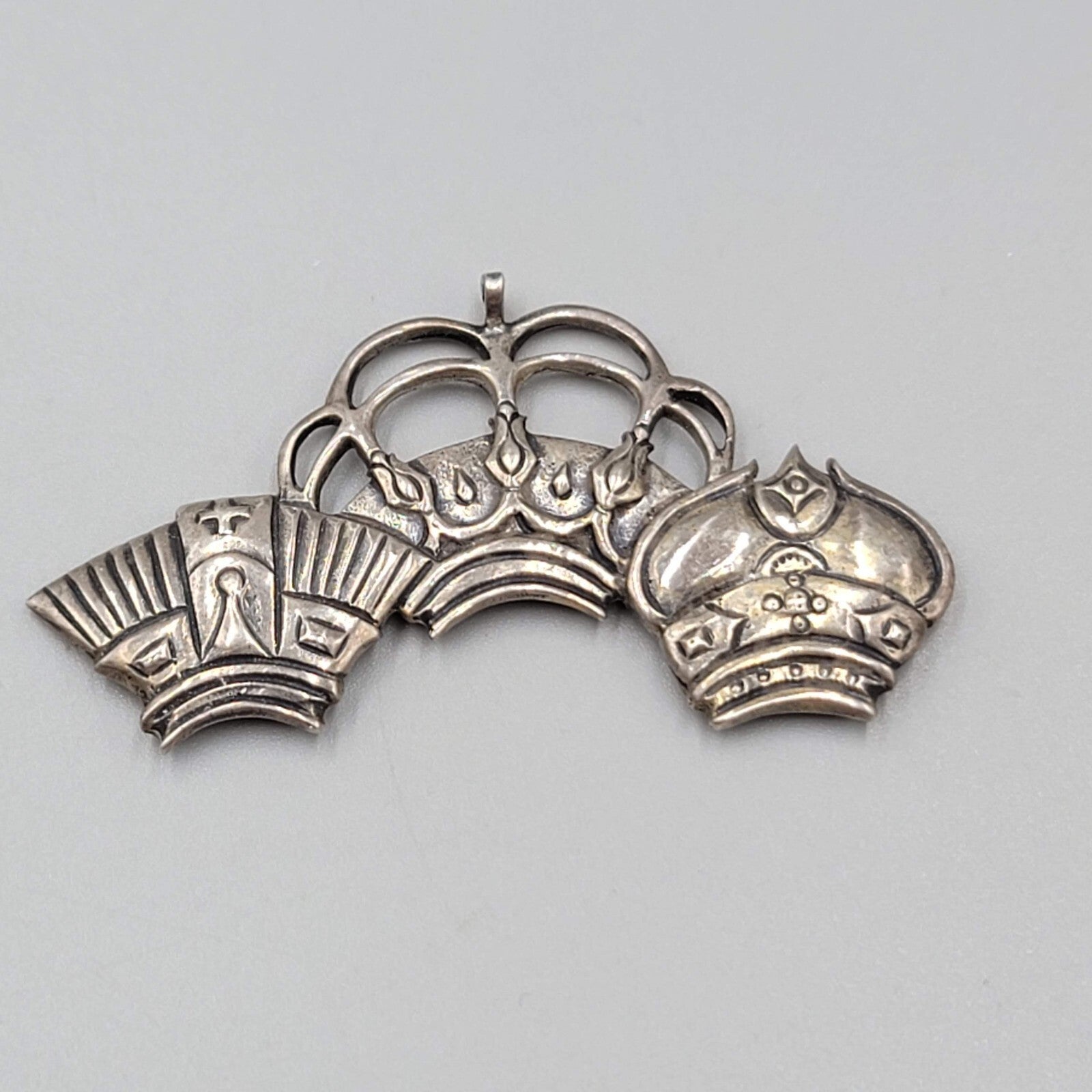 Vintage H&H Hand and Hammer Sterling Silver 925 Three Crowns Brooch 2.5"