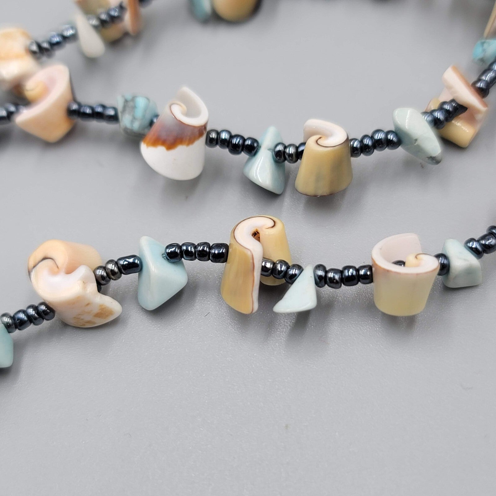 Swirl Seashell Bead Necklace Beach Boho Multicolor 18"