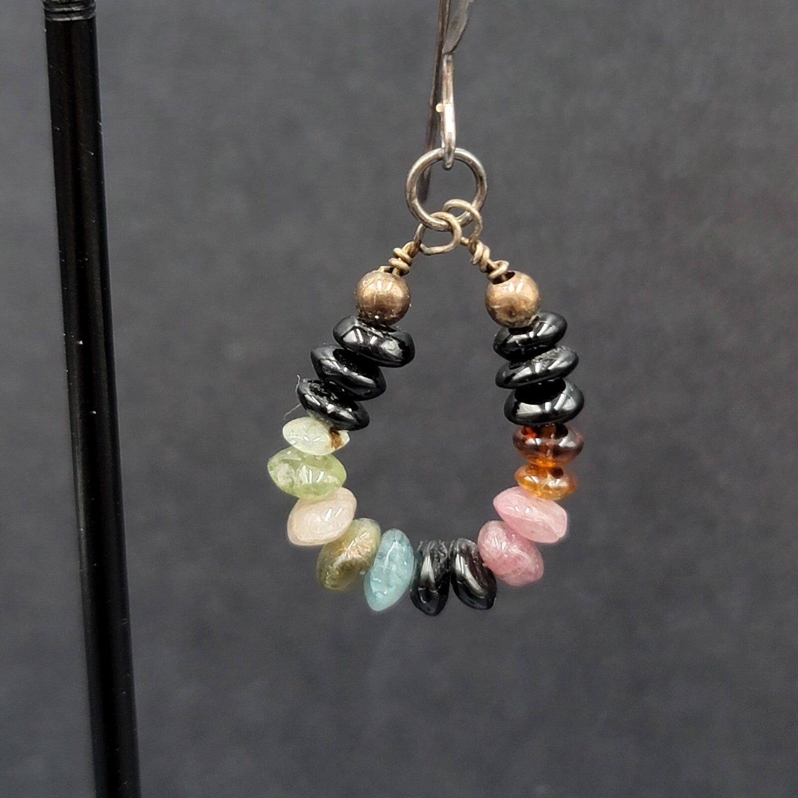 Pierced Earrings Tiny Semi Precious Gemstone Beads Dangle Loop 3/4"