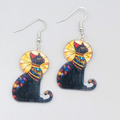 Egyptian Kitty Cat Sun Ray Pierced Earrings Stained Glass Look Acrylic 1.5"