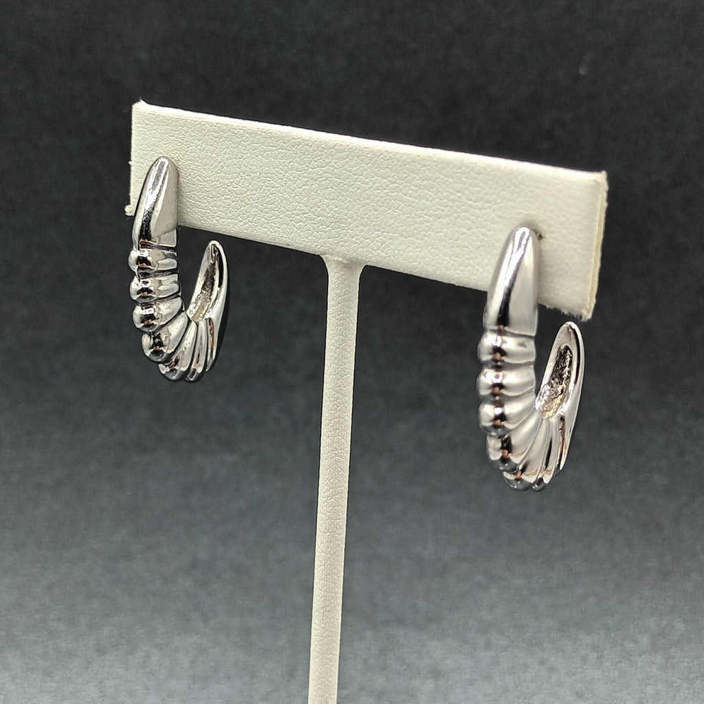 Vintage Pierced Earrings Silver tone Scalloped Open Oblong Hoop Drop 1 1/4"