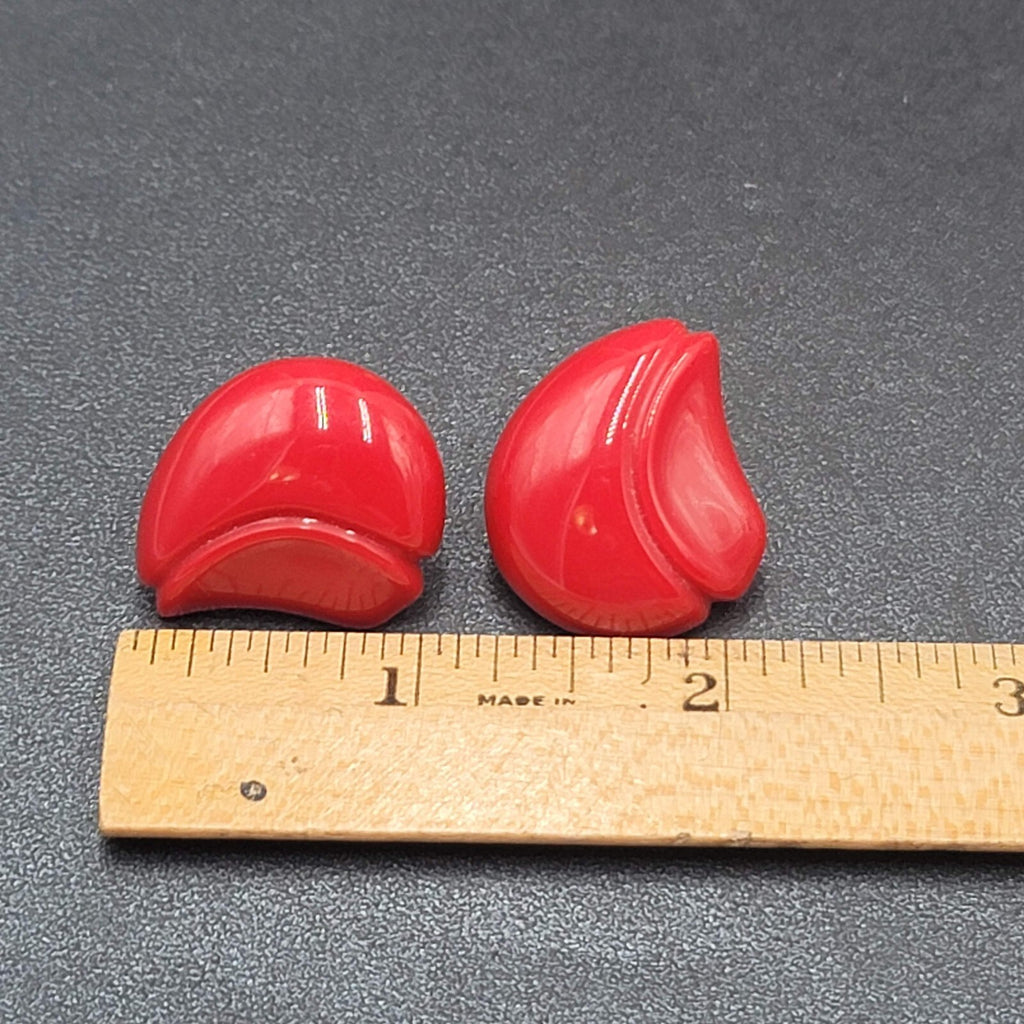 Vintage Pierced Earrings Red Acrylic Drop  1"