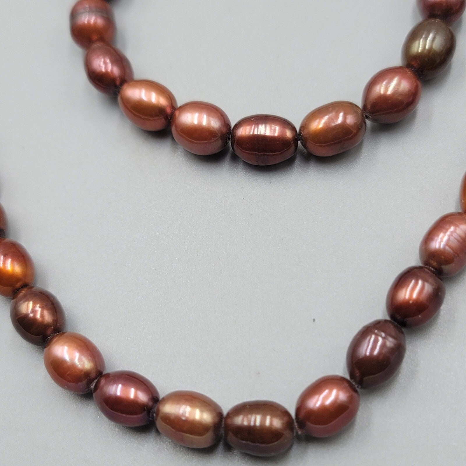 Real Pearl Bead Necklace and Bracelet Set Shades of Brown Sterling Silver 18"+