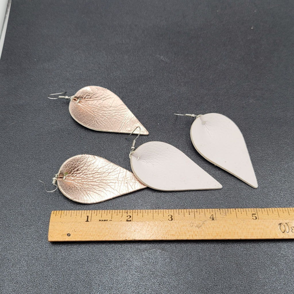 Lot of 2 Pierced Earrings Faux Leather Dangle 2.5" Silver tone