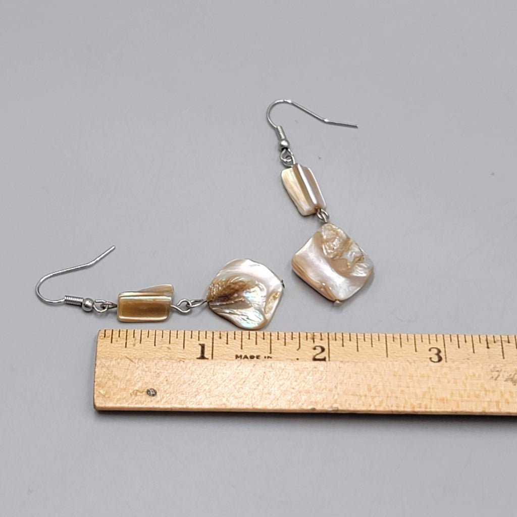 Real Shell Pierced Earrings Silver tone Dangle 1.5"