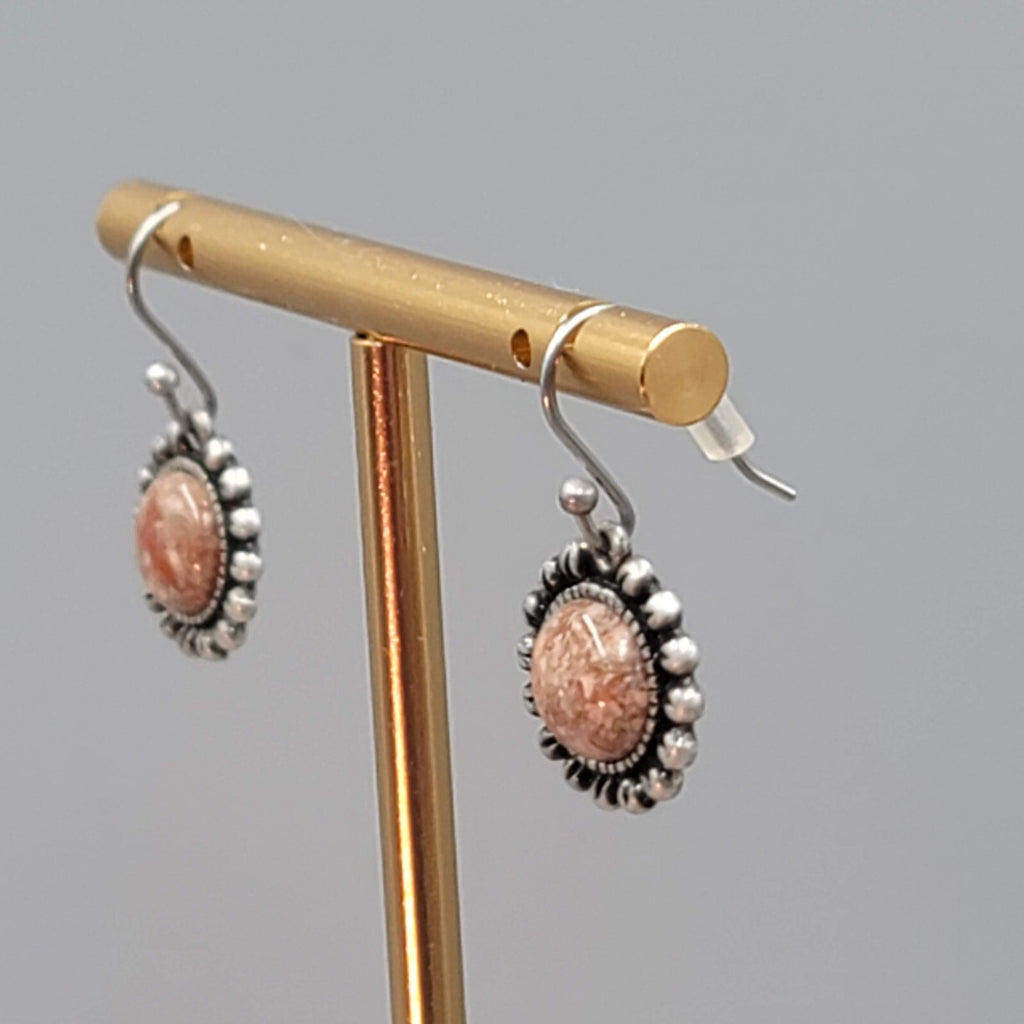 Round Stone Pierced Earrings Silver tone Dainty Dangle 1/2"