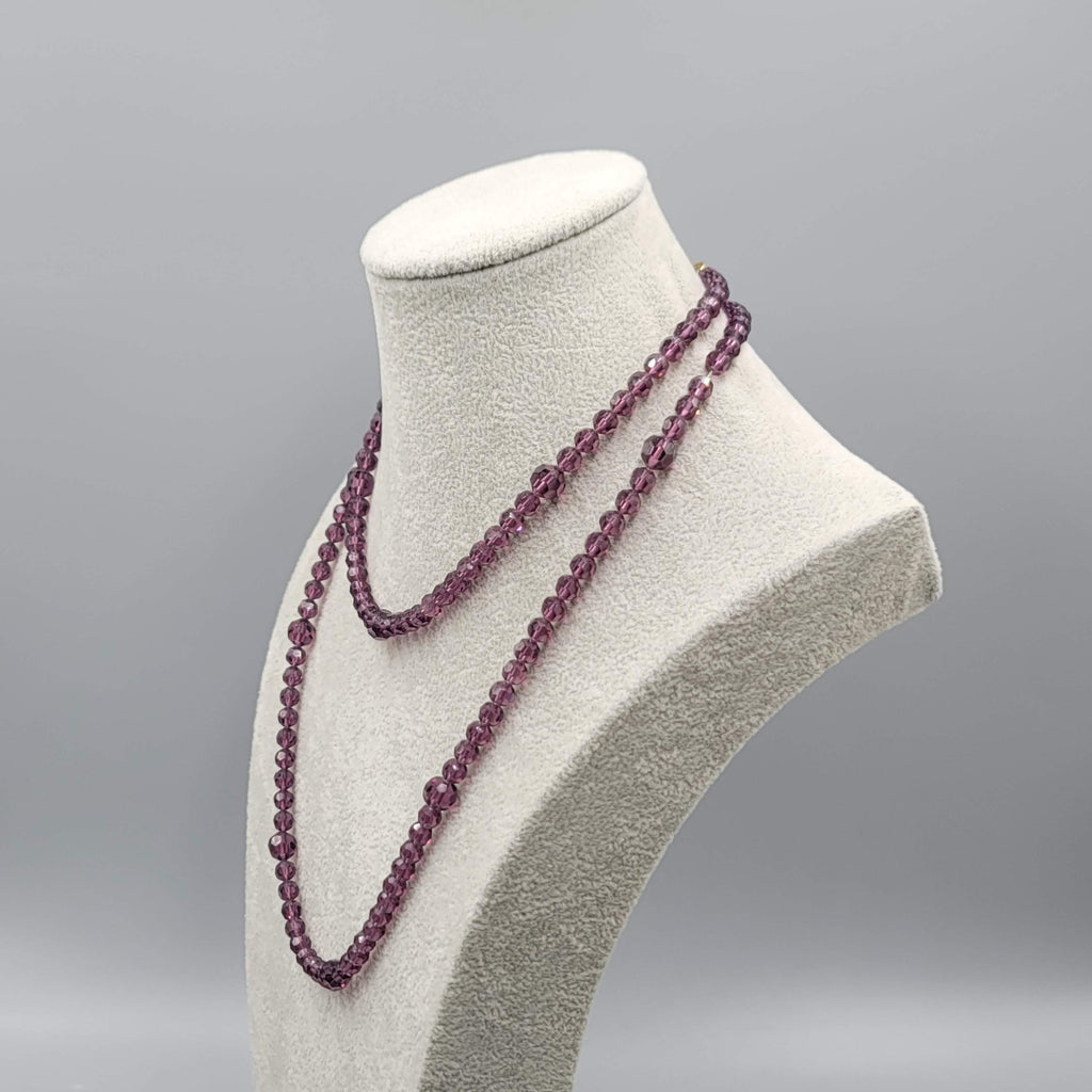 Purple Crystal Bead Long Necklace 36 in
