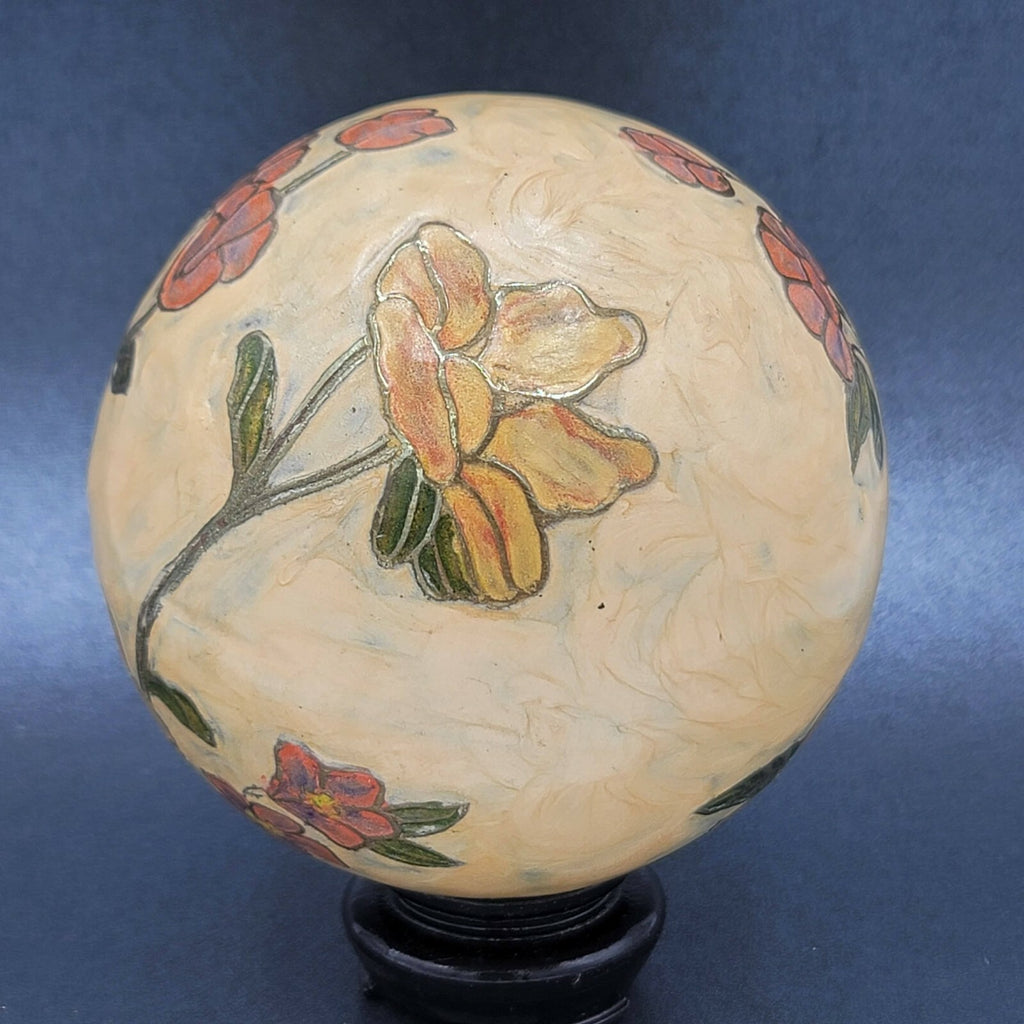 Heavy Orb Vase Bowl Enamel Metal Floral Balls Table Decor Tray Farmhouse 4" 