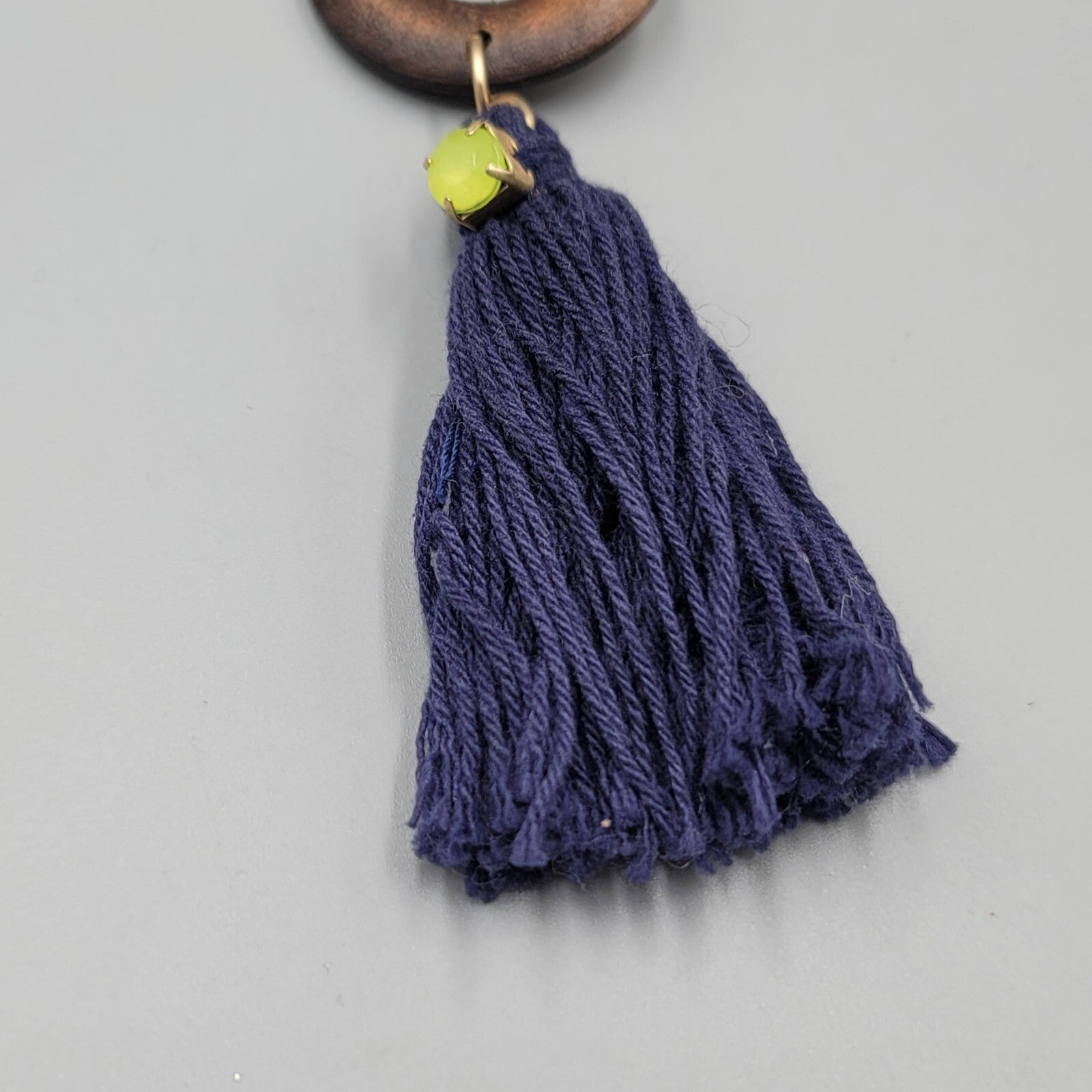 Blue White Statement Nautical Theme Necklace Tassel Gold tone 32"