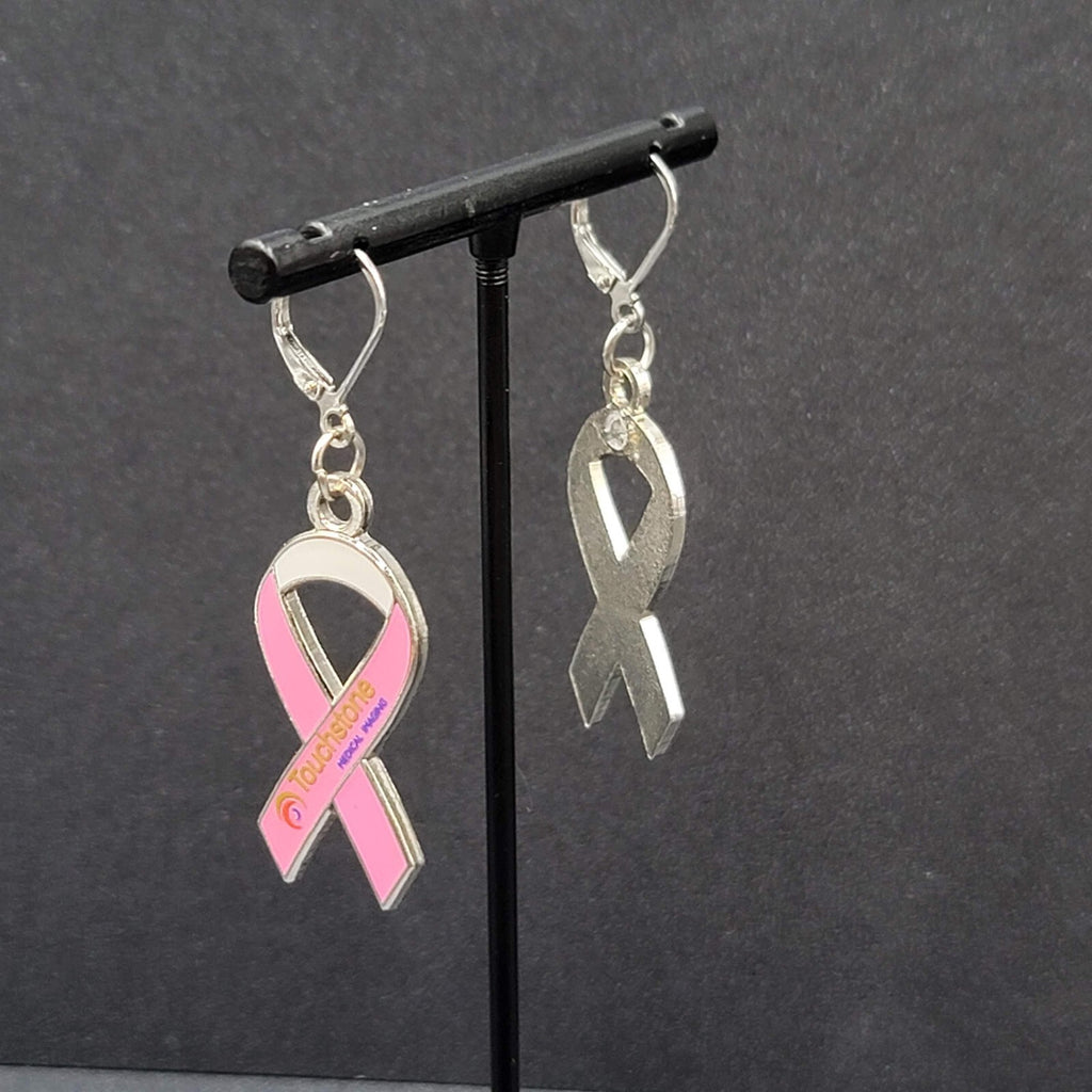 Pierced Earrings Touchstone Medical Imaging Breast Cancer Awareness Ribbon 1.5"