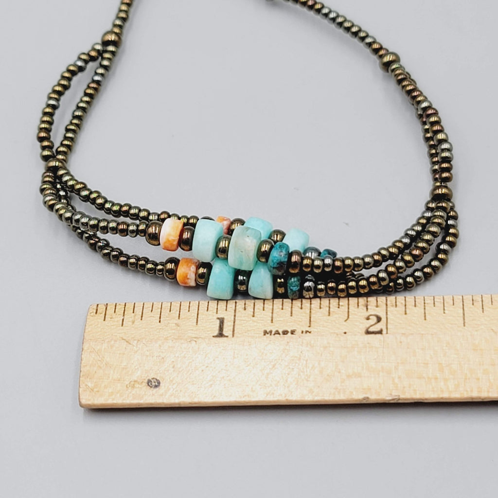 Beaded Anklet Stone and Shell Bronze tone 9.5"-11"
