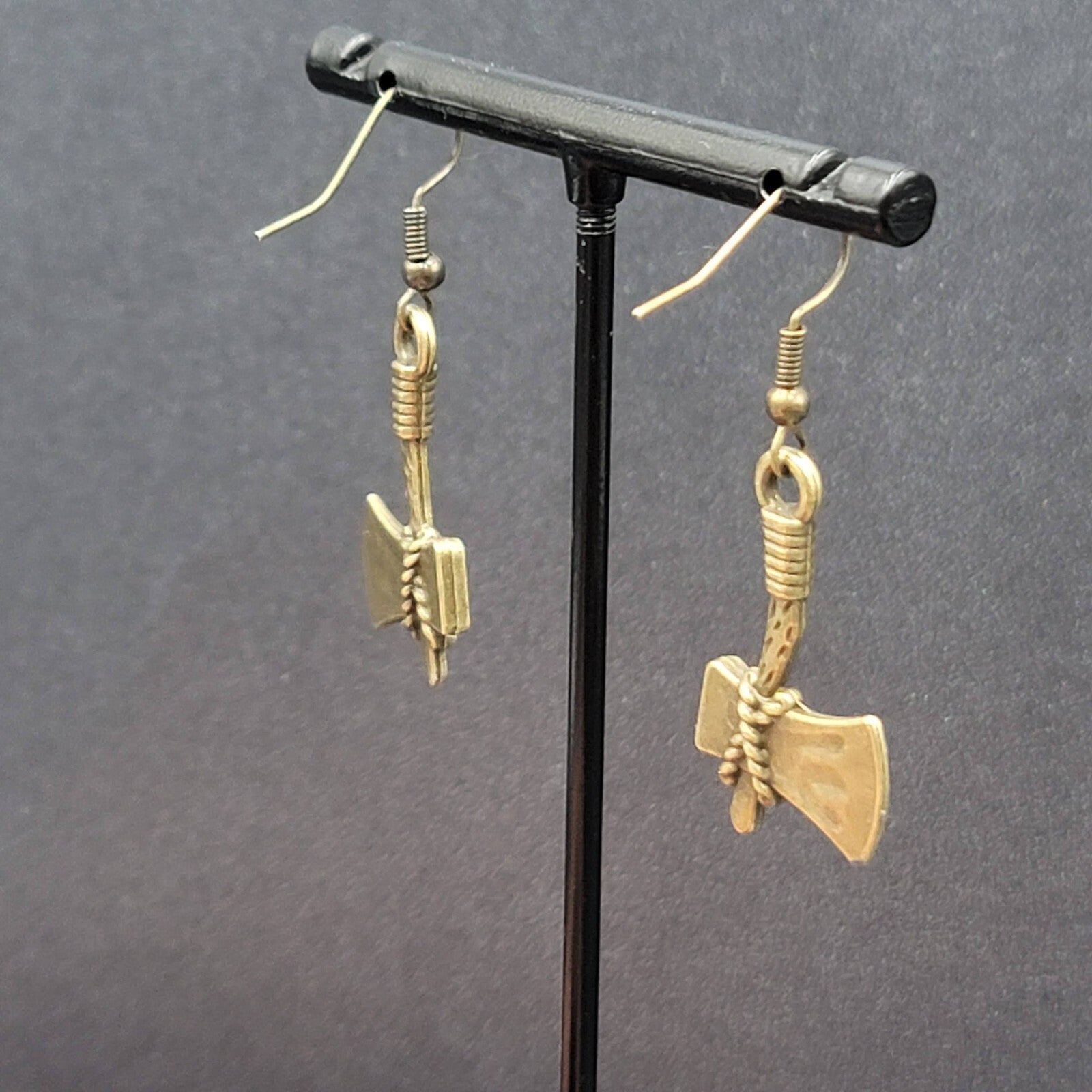 New Axe Hatchet Pierced Earrings Bronze tone Tool Dangle 1"