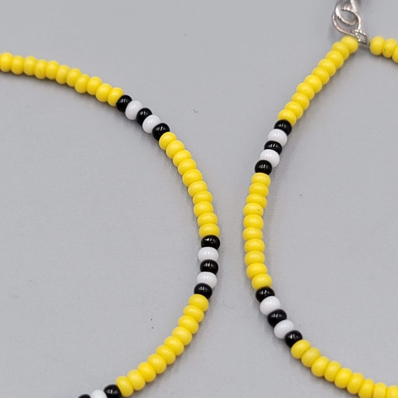 Hoop Pierced Earrings Yellow Black White Seed Bead Dangle 1.75"