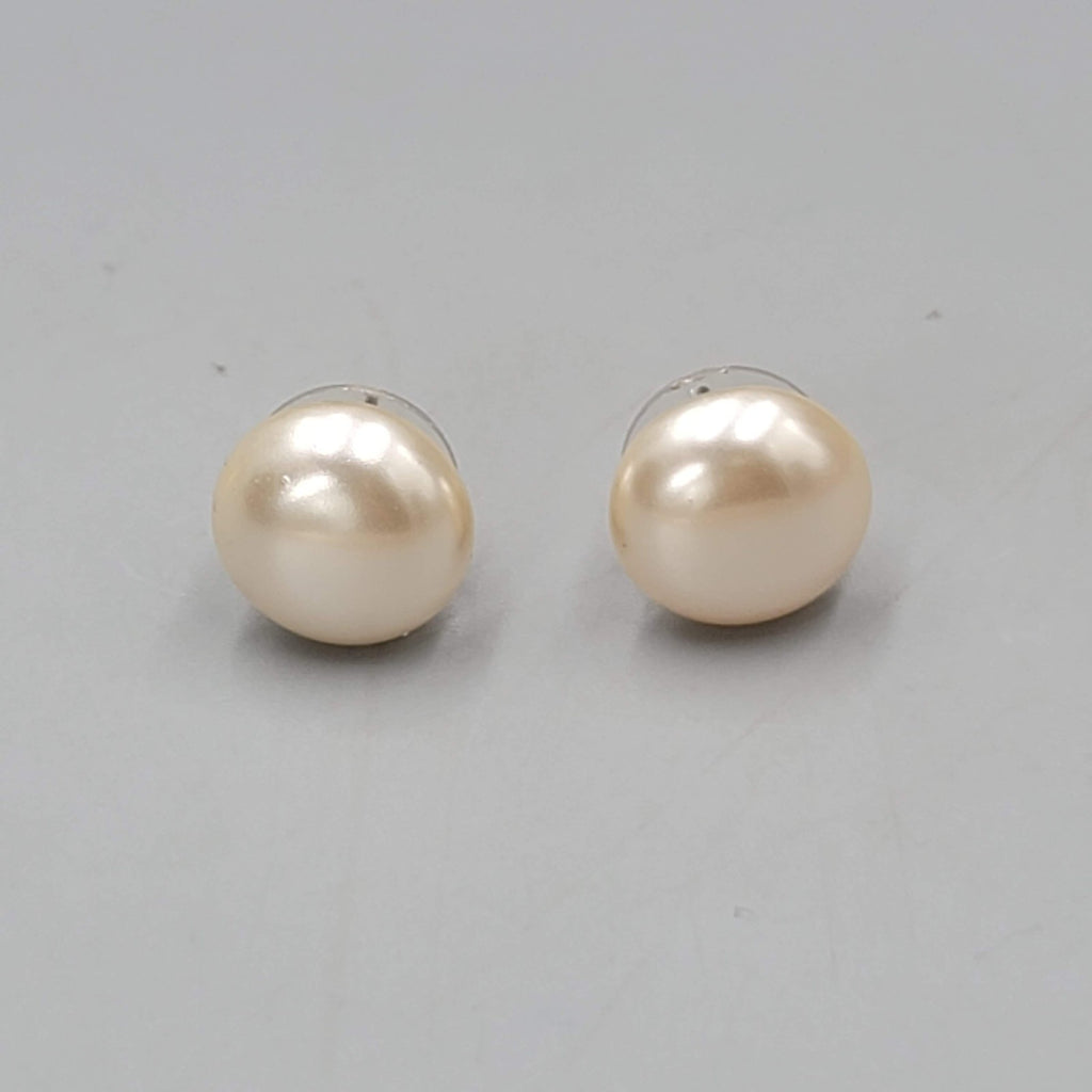 Champagne Color Faux Pearl Studs Pierced Earrings 1/2"