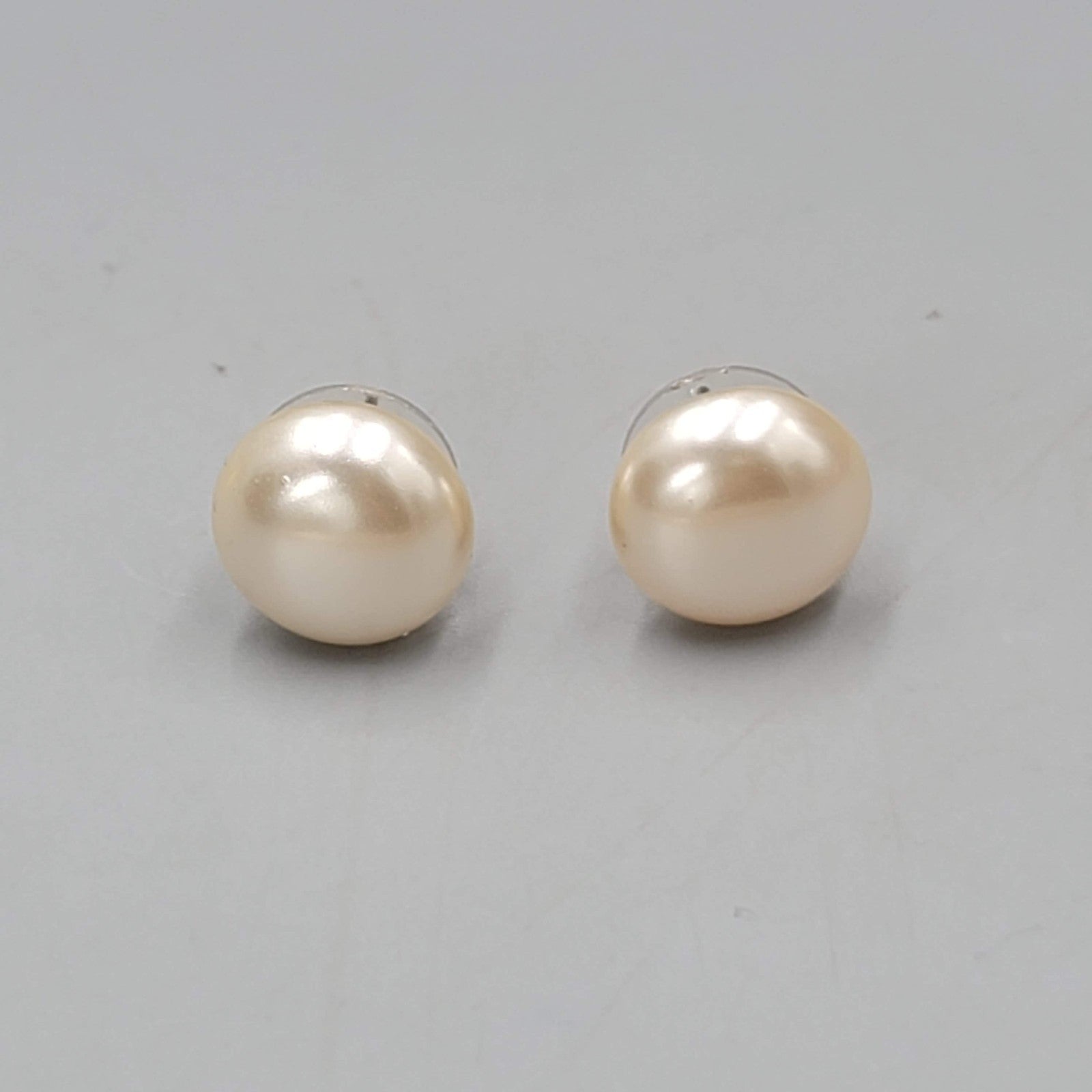 Champagne Color Faux Pearl Studs Pierced Earrings 1/2"
