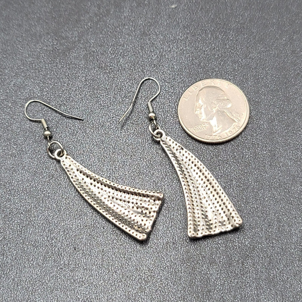 Pierced Earrings Silver tone Abstract Statement Dangle 1.75"
