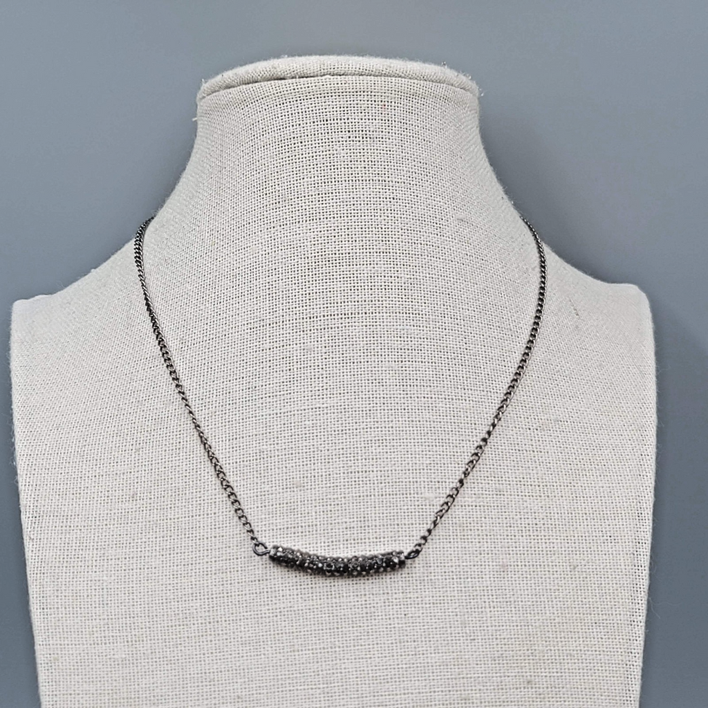 Brand Corazon Gunmetal Gray Necklace Rhinestone Minimalist 14"-16"