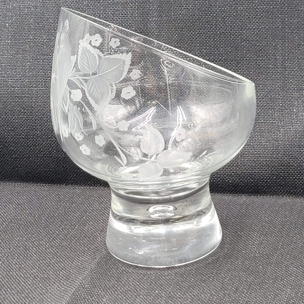 Wendell August Forge Hand Etched Bird Angled Snifter Glass Signed D.King