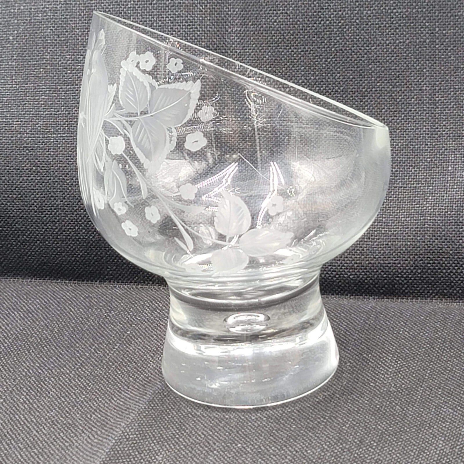 Wendell August Forge Hand Etched Bird Angled Snifter Glass Signed D.King