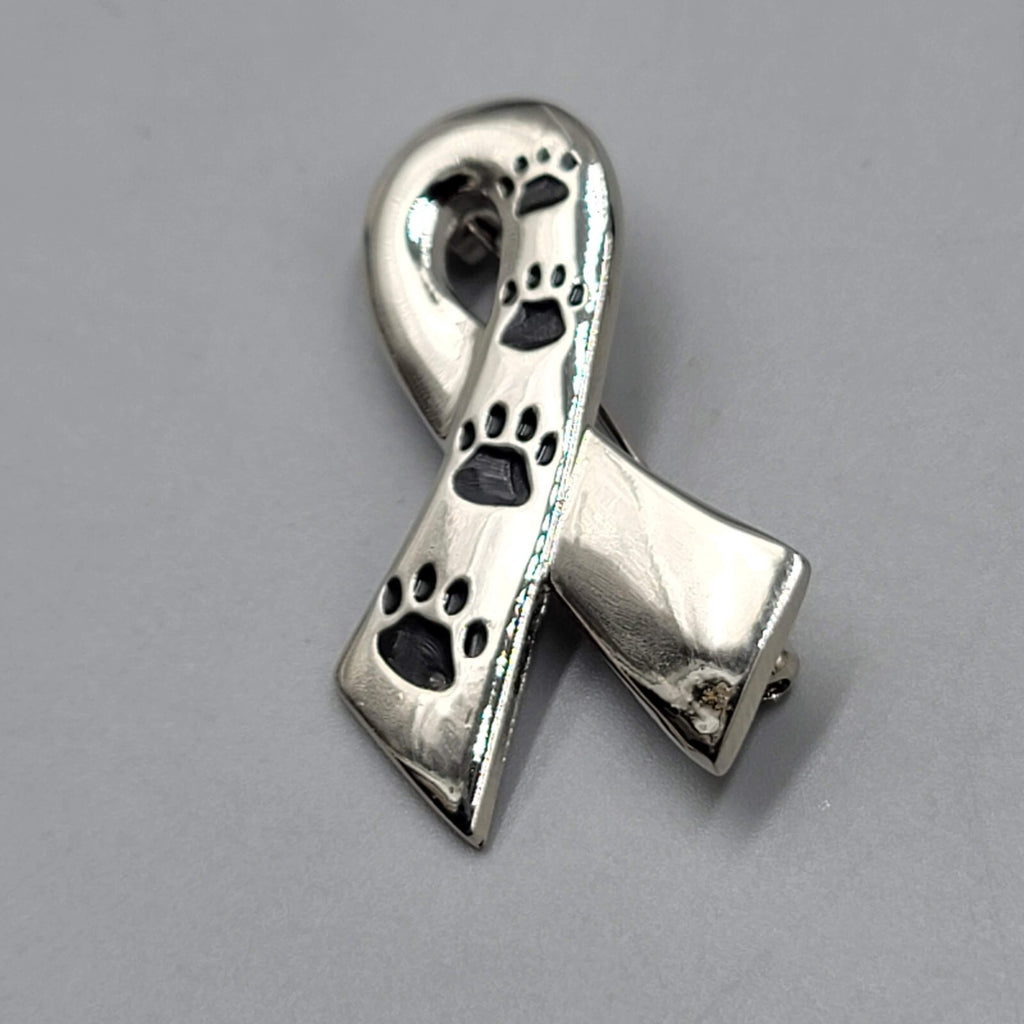 Animal Rescue Ribbon Pin Paw Prints Until They All Have a Home Silver tone  1.5"
