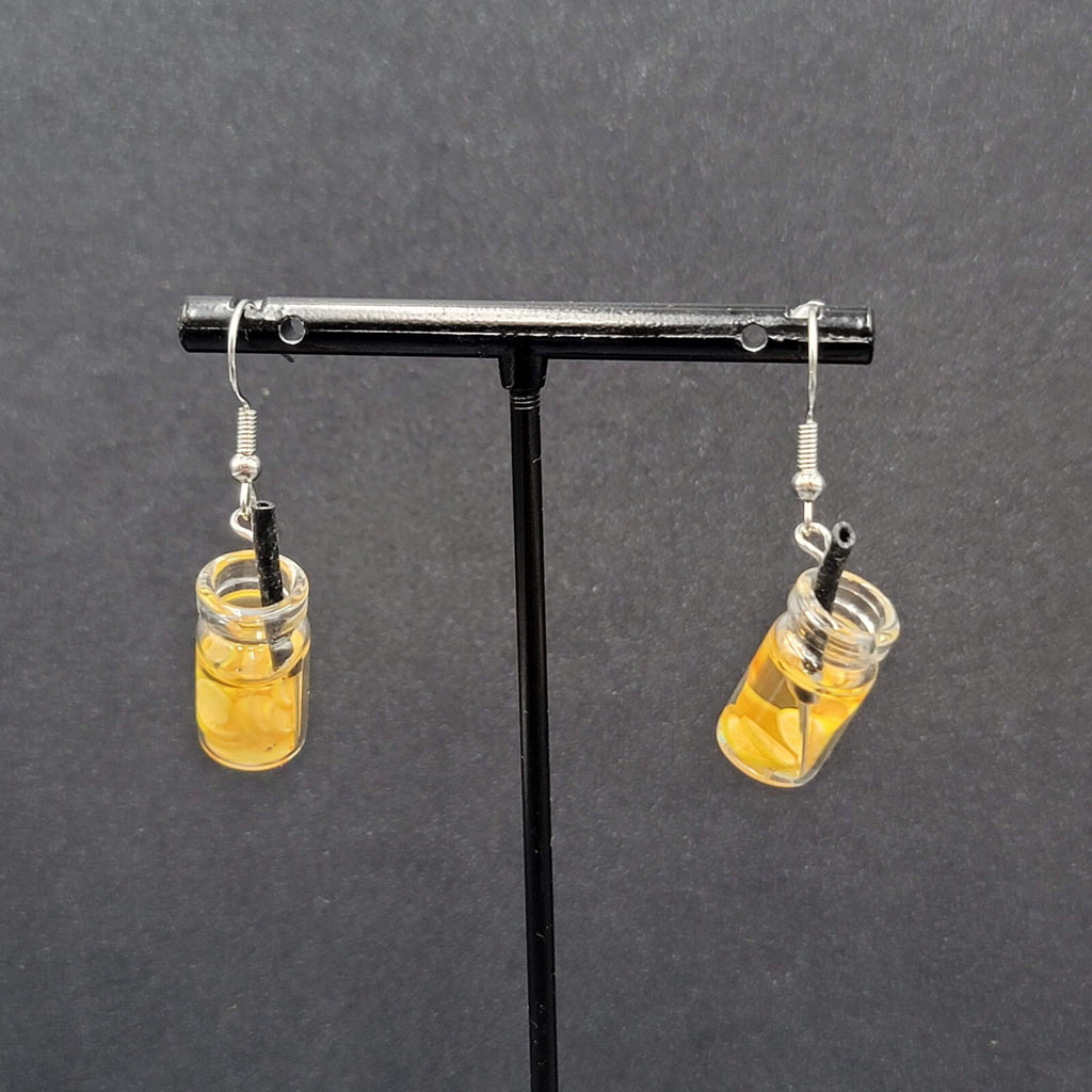 Lemonade Pierced Earrings Silver tone Dangle Stone 1"