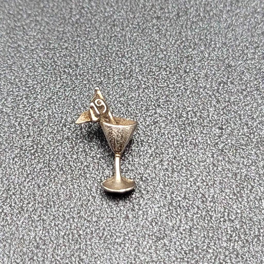 Vintage Tie Tack Lapel Pin Golf Flag Martini Silver tone 5/8"